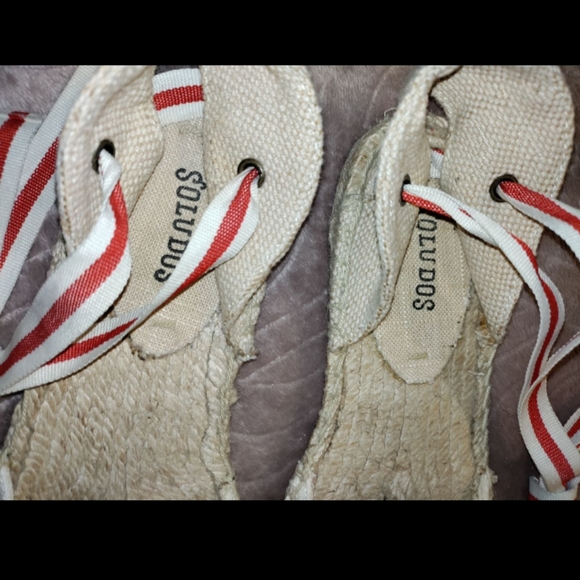 Soludos | Red & Tan Canvas Tie Up Espadrille Jute Sandals Womens Size 7 - Picture 7 of 9